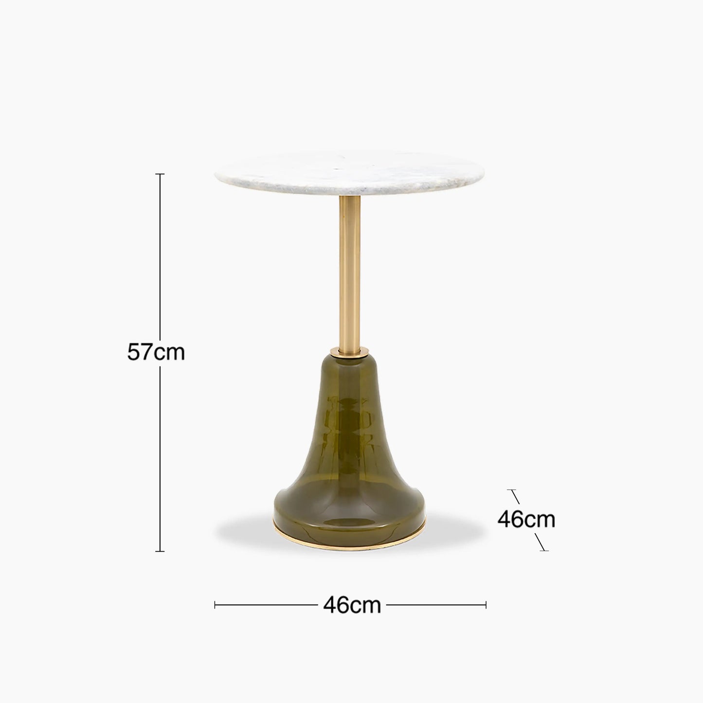 White Round Marble Top Side Table With Green Glass Base