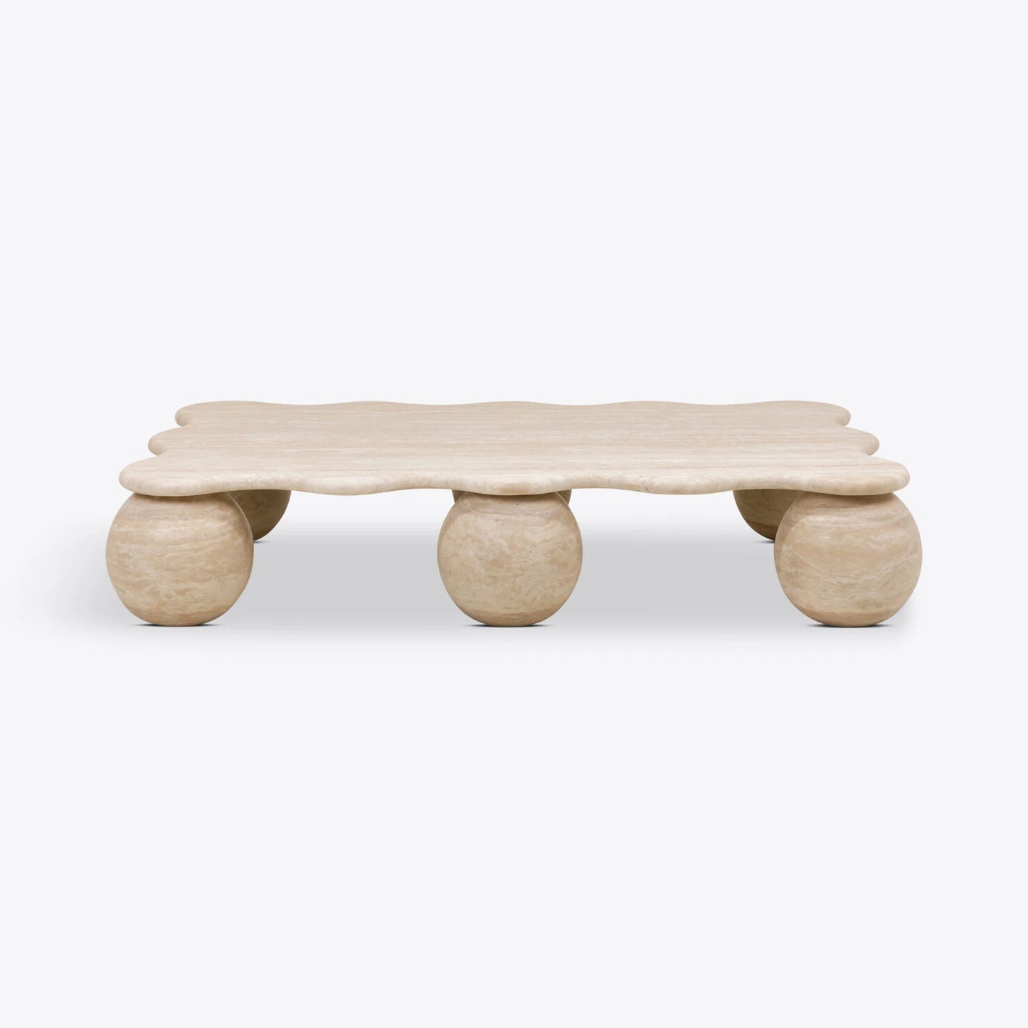 Travertine Sphere Base, Rectangle Shaped Coffee Table