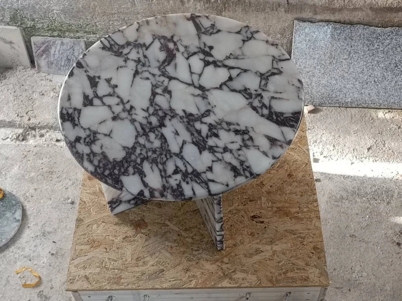 Soho Calacatta Viola Marble Round Top Coffee Table Handmade from Real Marble