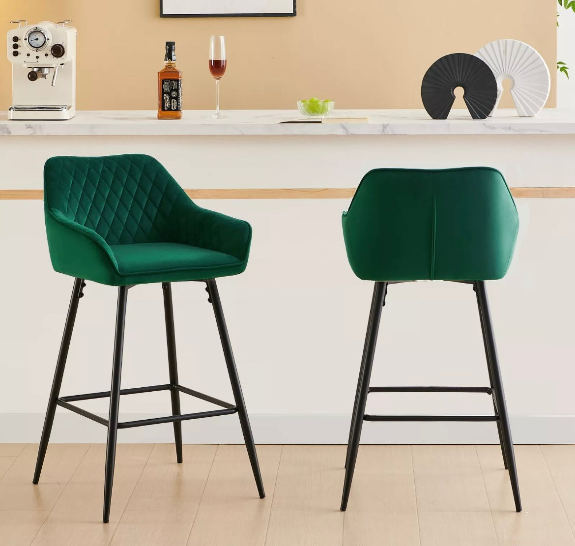 Sets of 2 Velvet High Chairs , Kitchen Island Stools