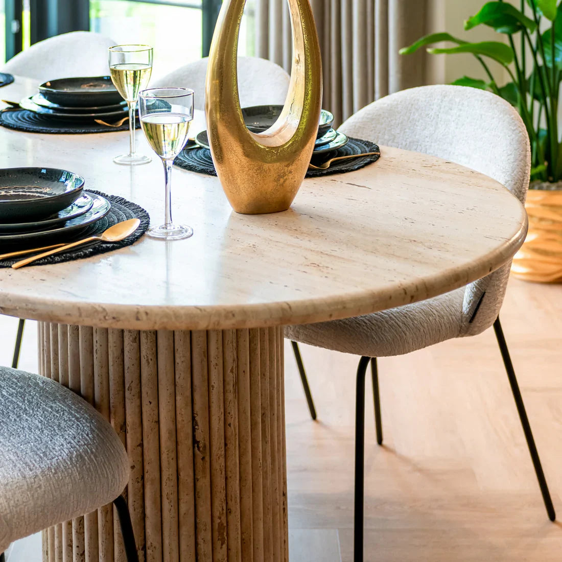 Large Oval Travertine Dining Table