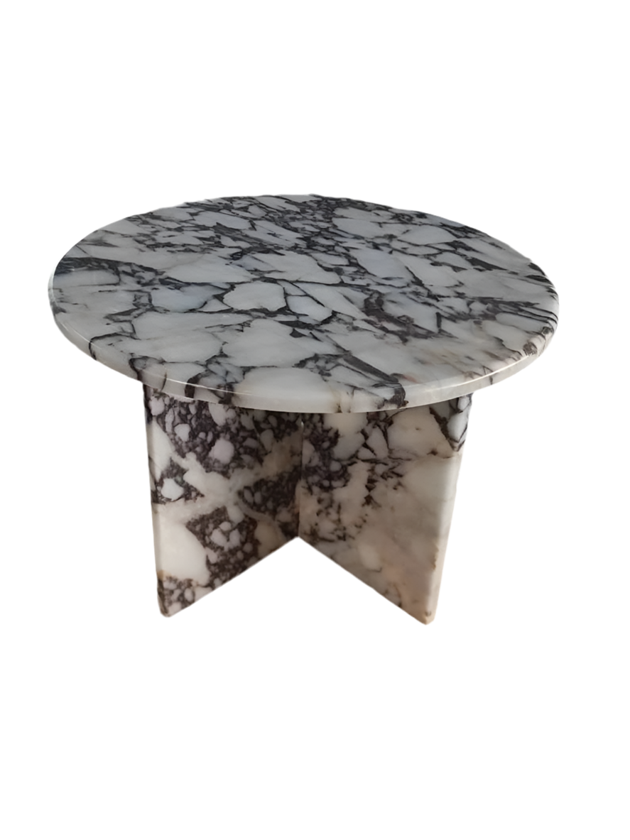 Soho Calacatta Viola Marble Round Top Coffee Table Handmade from Real Marble