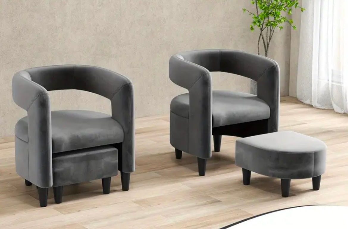 Grey Barrel Accent Upholstered Velvet Armchair and Ottoman Set