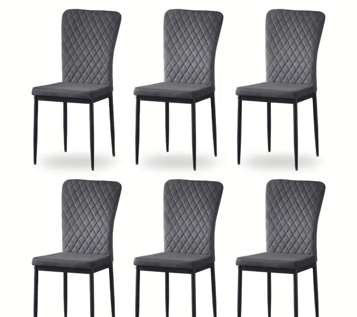 Dining Chairs Set of 6- Velvet Armless High Back Upholstered Soft Seat with Black Metal Legs for Dining Room, Kitchen Room