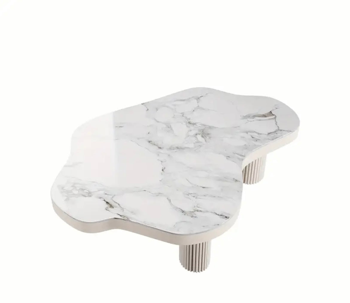 White Marble look stone Cloud Shaped Coffee Table, 3 Legs Supported ,Living Room