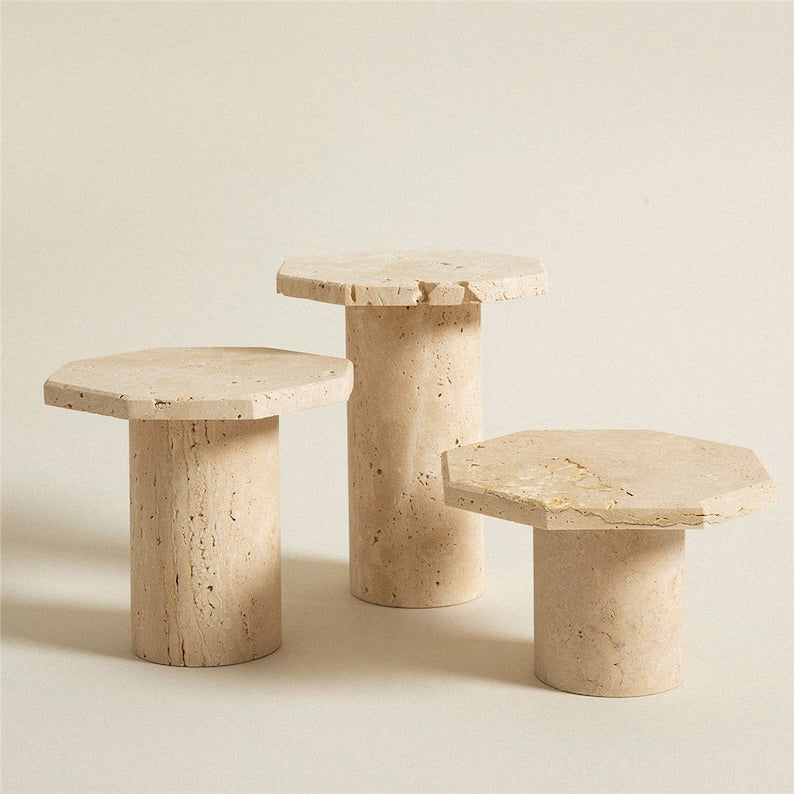 Travertine Sand Stone Side Tables Collection, Natural Stone End Tables