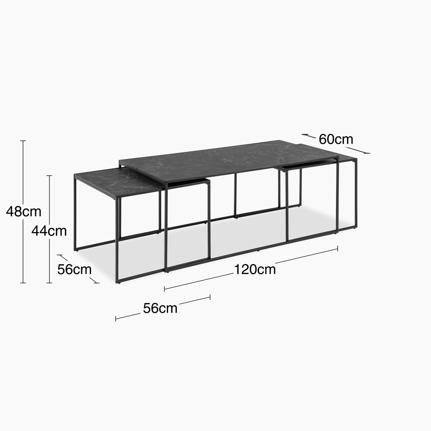 Set of 3 Black Marble Top Rectangle Nesting Tables