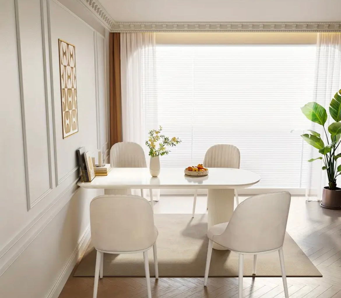 Minimalistic White ModernDining Table Seats 4-6