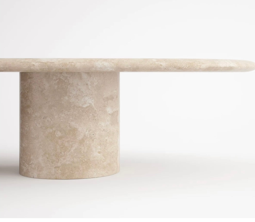 Classic Beige Oval Travertine Coffee Table