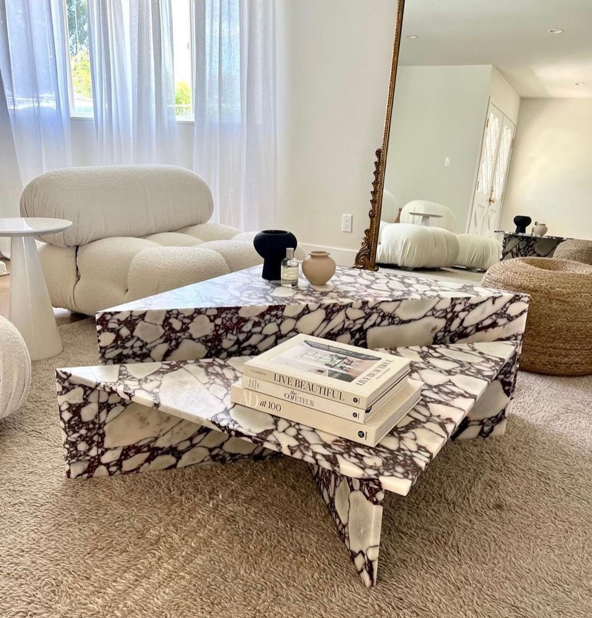 Triangular Calcatta Marble Coffee Table Set