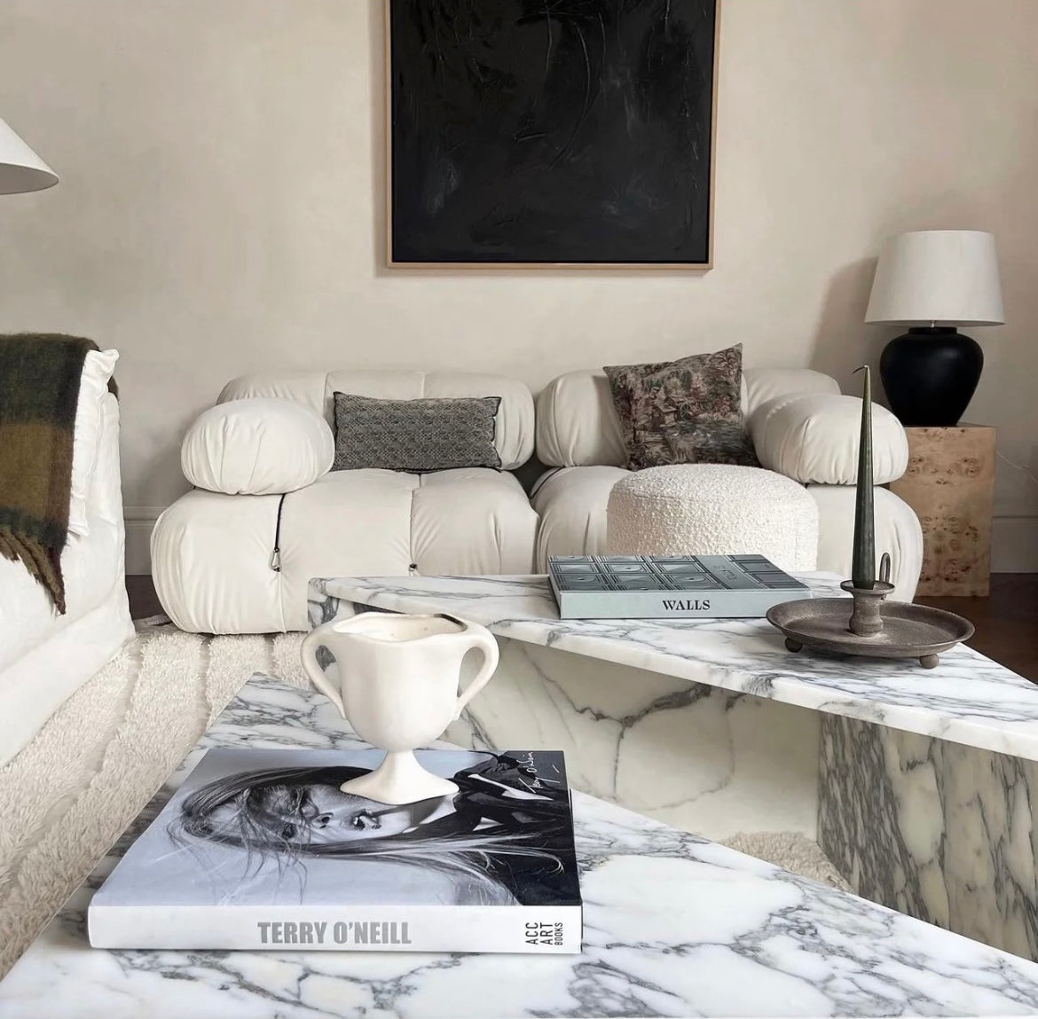 Triangular Calcatta Marble Coffee Table Set