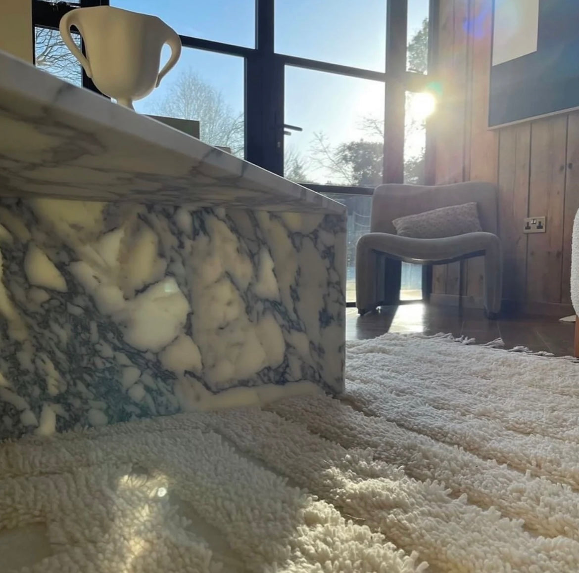 Triangular Calcatta Marble Coffee Table Set