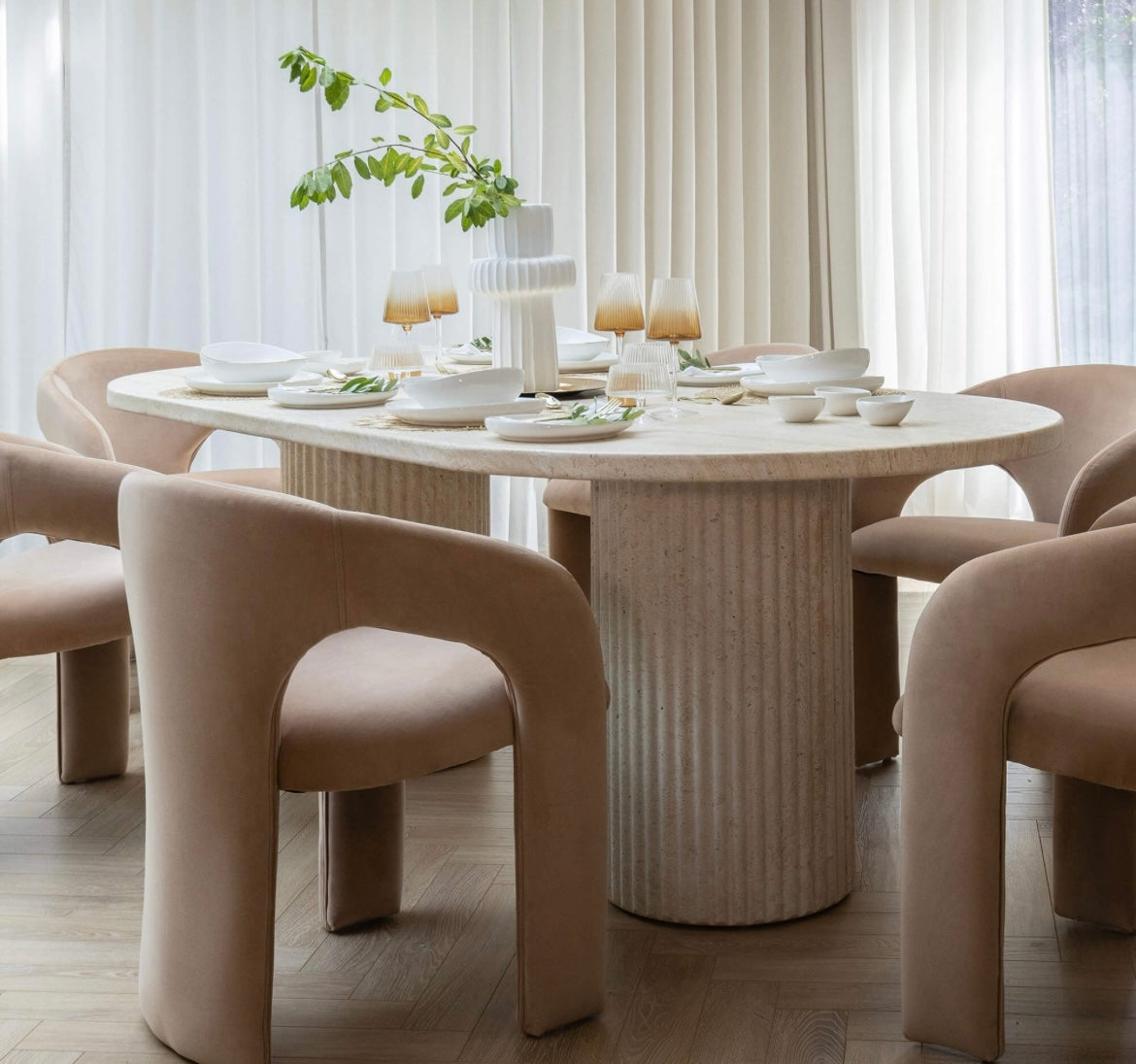 Large Oval Travertine Dining Table