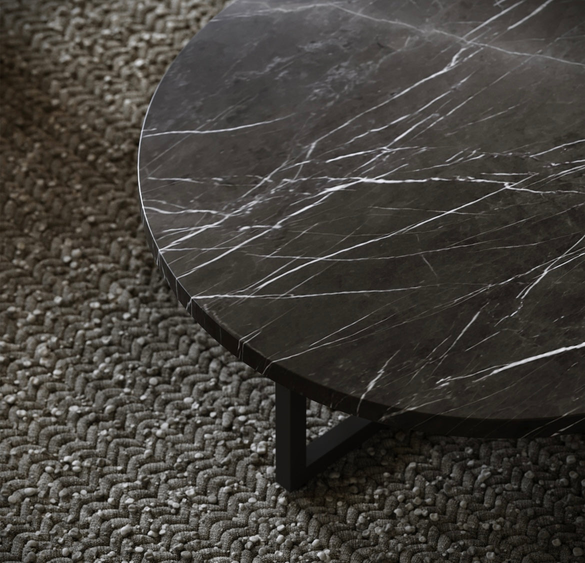 NERO MARBLE ROUND COFFEE TABLE WITH BLACK LEGS