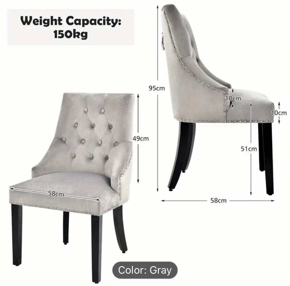 Cotswolds Silver High Wing Ring Backed Dining Chair