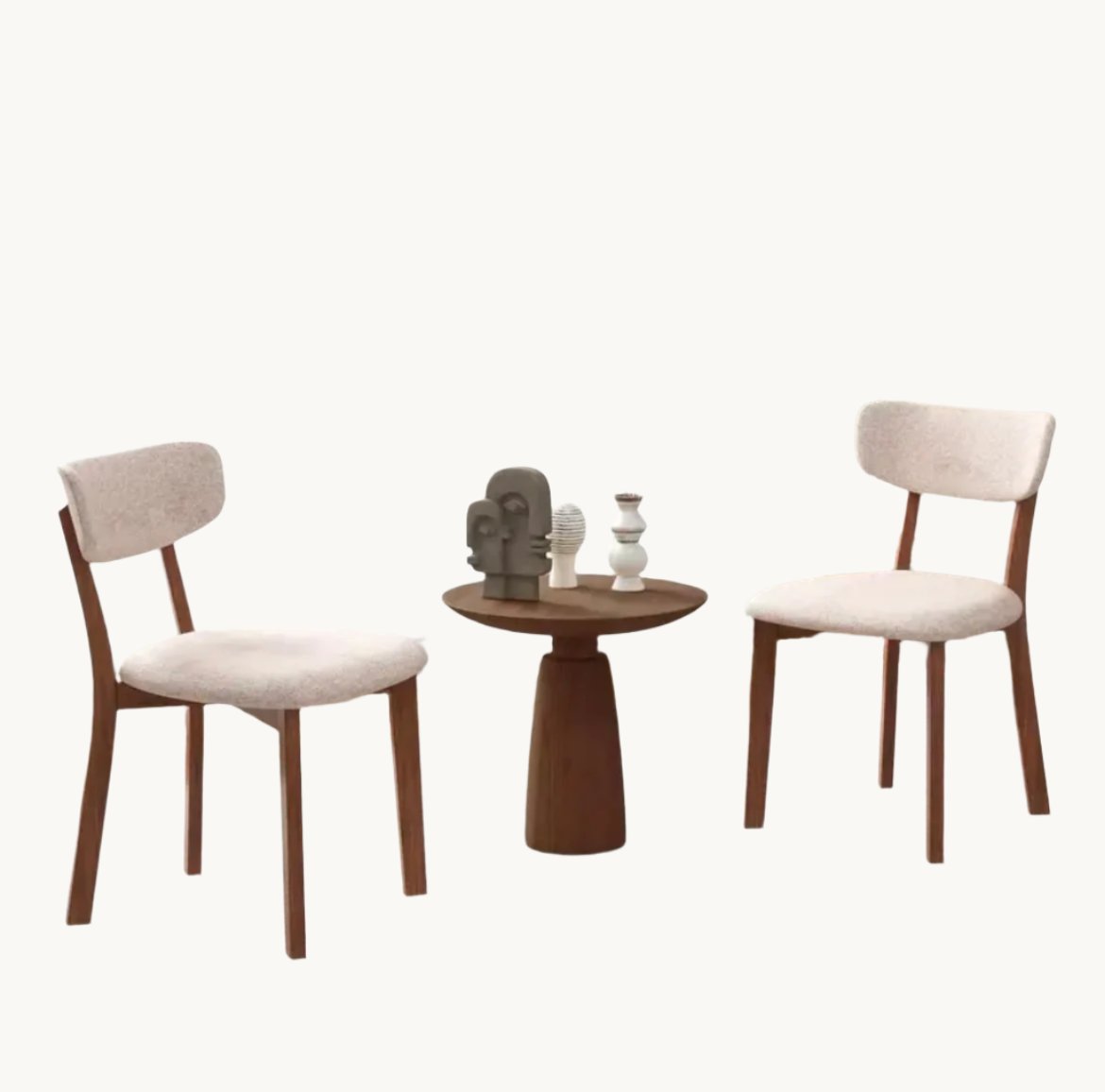 Set of 2 Walnut and Beige Mid-Back Armless Side Chair