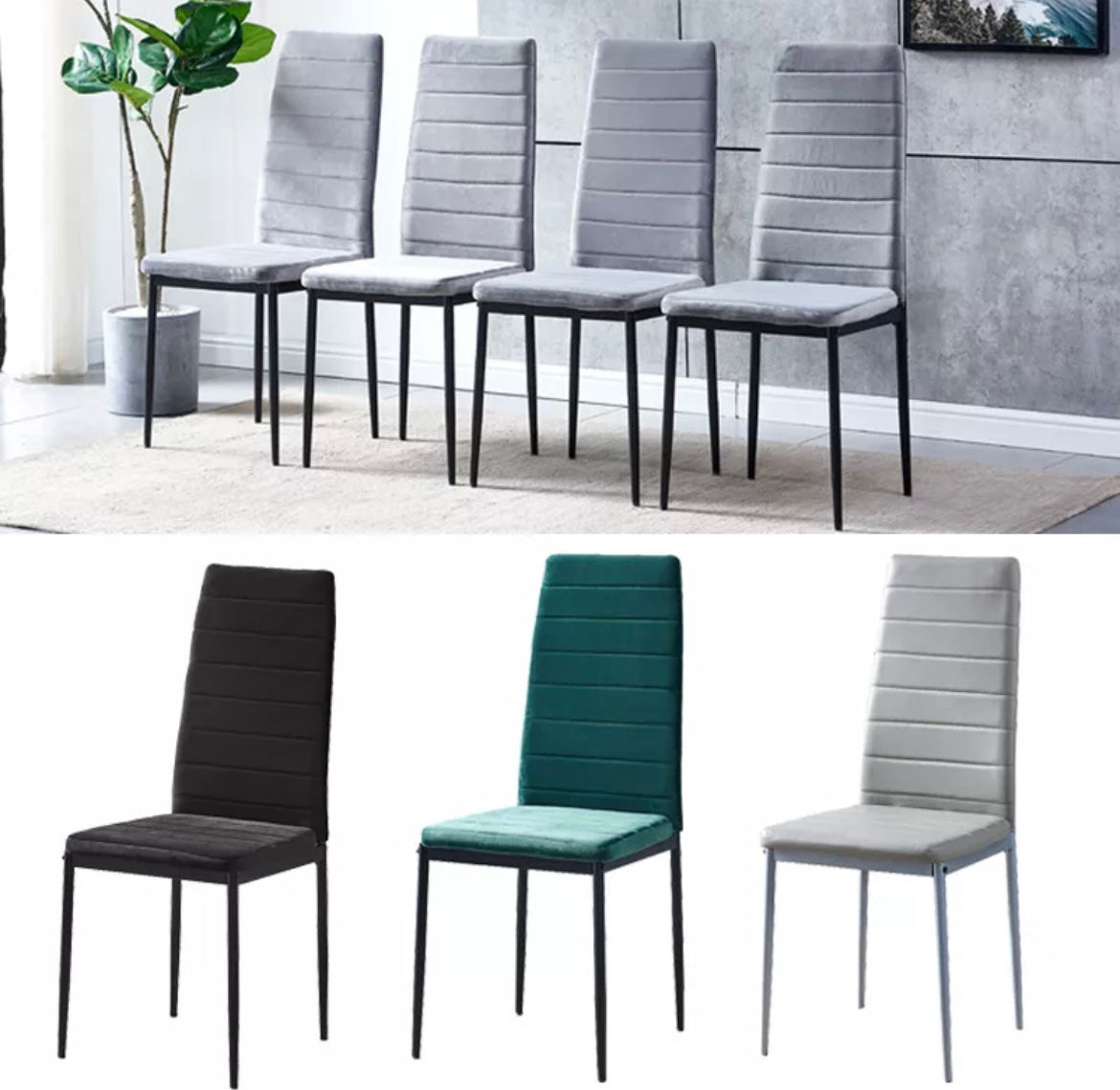 Sets of Dining Chairs Side Chairs High Back Velvet/Faux Leather Padded Seats