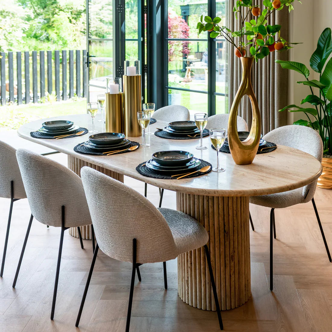 Large Oval Travertine Dining Table