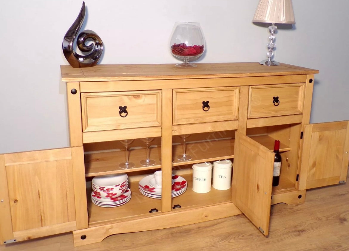 Large Traditional Wooden Sideboard with 3 Doors and 3 Drawers