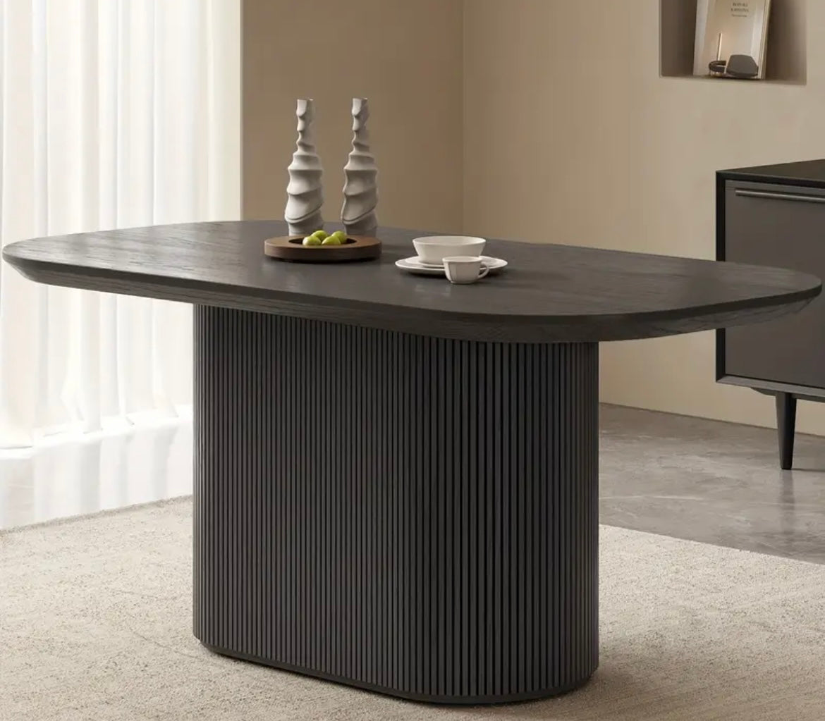 Cotswolds Modern Pedestal Oval Grey Dining Table for 4-6 People - Hardwood Design with Sleek Black Finish