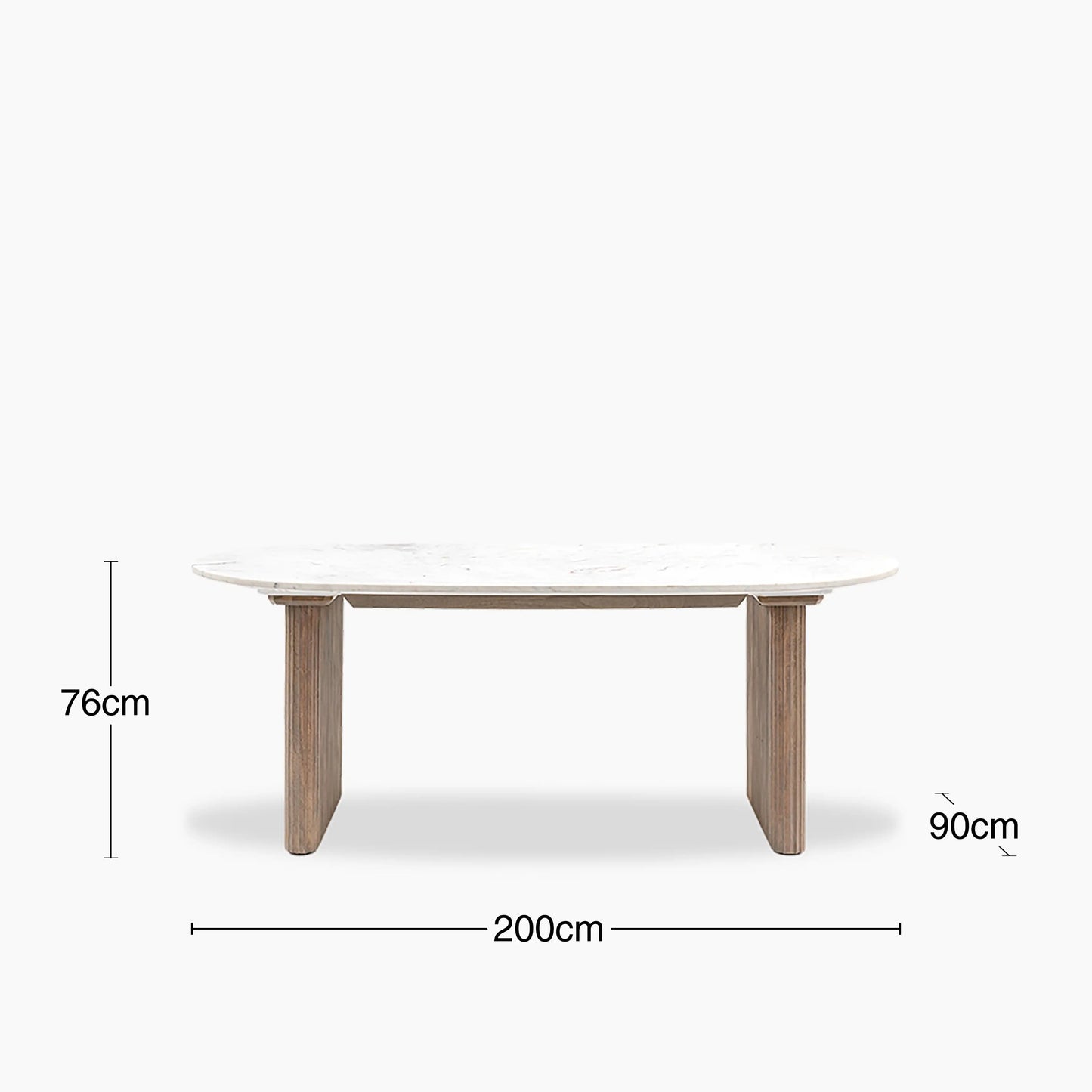 8 Oval White Marble Top Dining Table with Mango Wood Legs