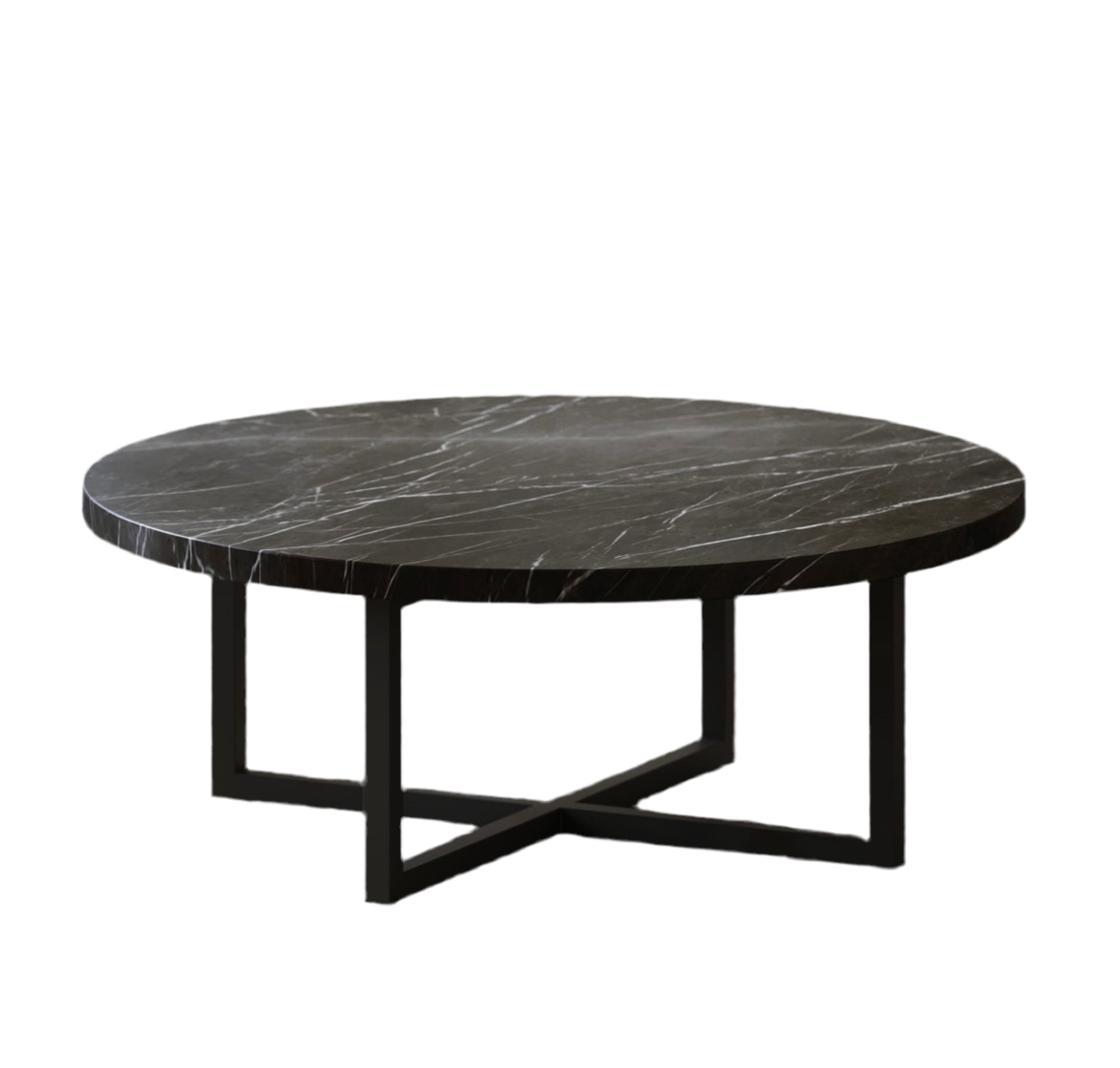 NERO MARBLE ROUND COFFEE TABLE WITH BLACK LEGS