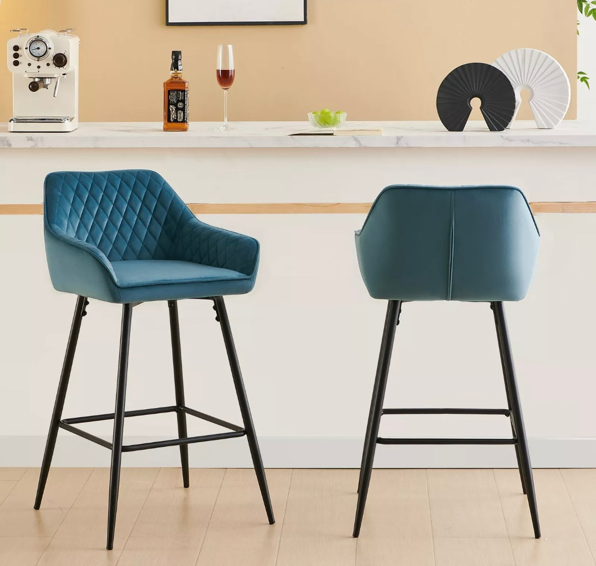 Sets of 2 Velvet High Chairs , Kitchen Island Stools