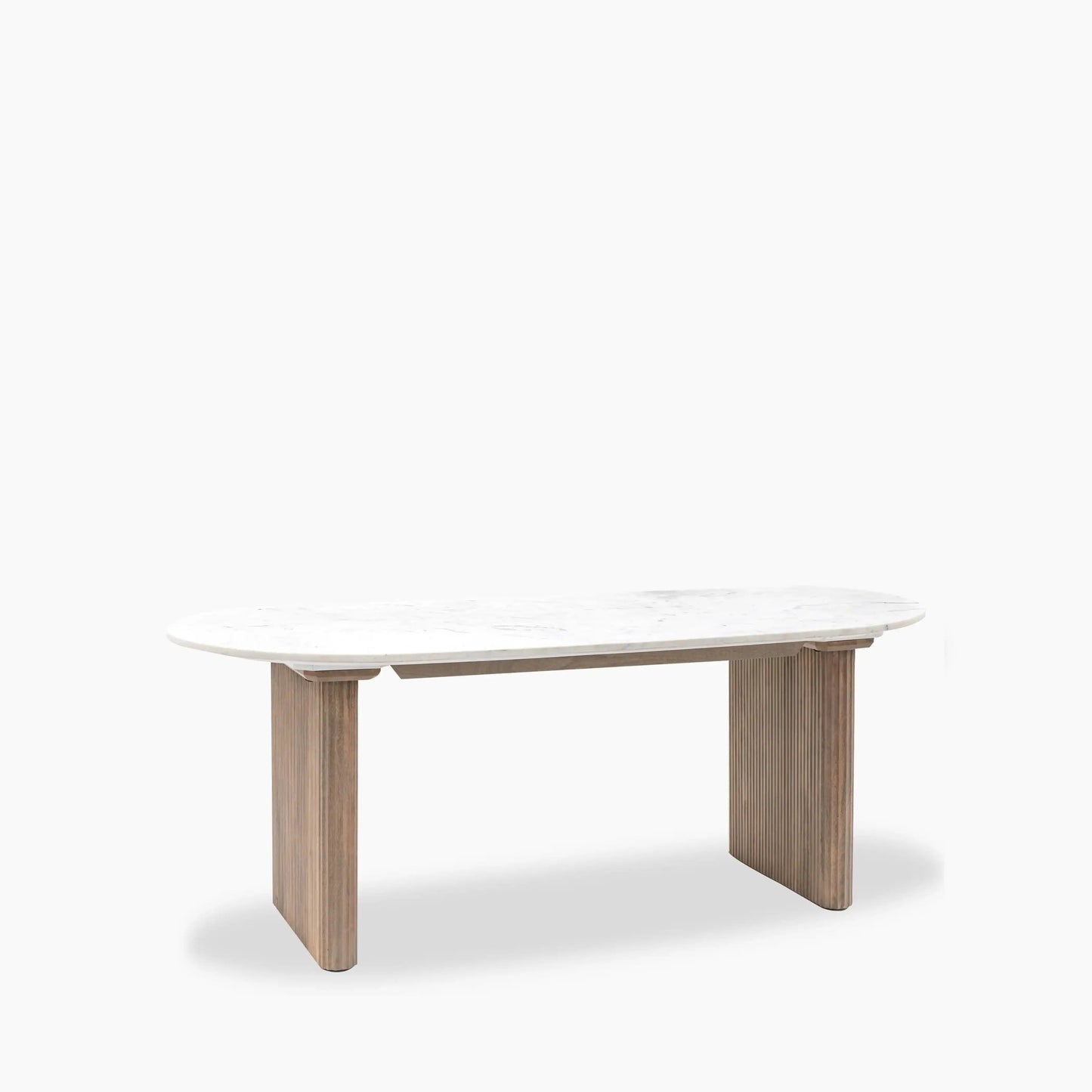 8 Oval White Marble Top Dining Table with Mango Wood Legs