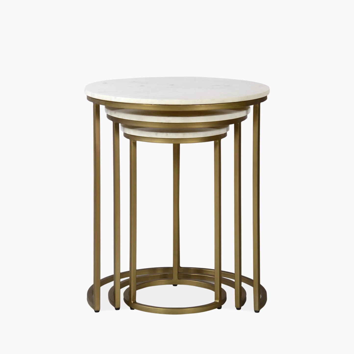 Set Of 3 Round White Marble Top Nesting Side Tables With Gold Legs