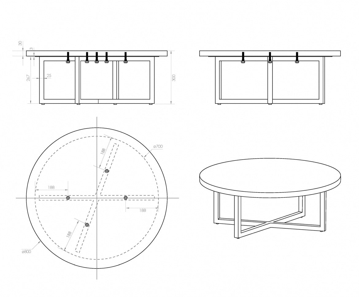 NERO MARBLE ROUND COFFEE TABLE WITH BLACK LEGS