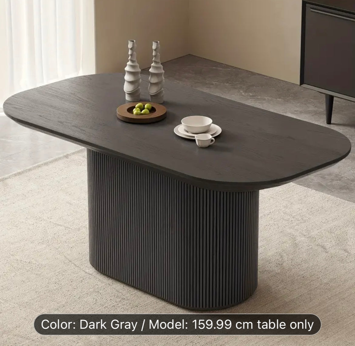 Cotswolds Modern Pedestal Oval Grey Dining Table for 4-6 People - Hardwood Design with Sleek Black Finish