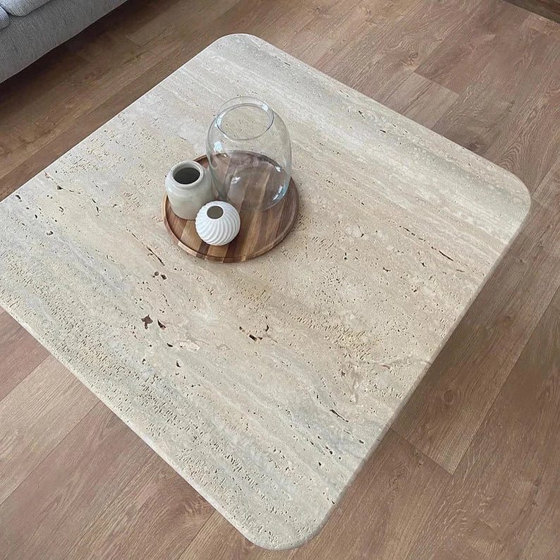 Handcrafted Travertine Square Roman Coffee Table