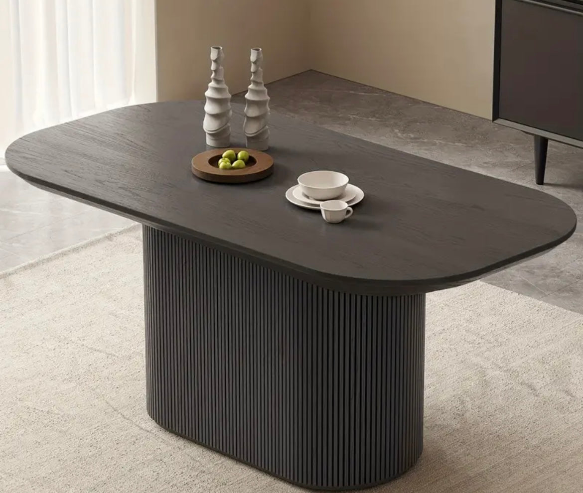 Cotswolds Modern Pedestal Oval Grey Dining Table for 4-6 People - Hardwood Design with Sleek Black Finish
