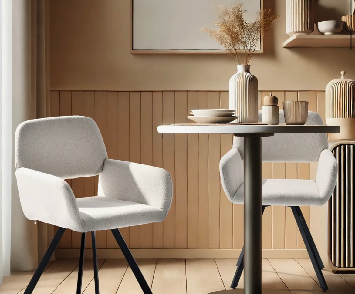 Sets of Scandinavian Swivel Dining Chairs - Beige Upholstered Armchairs