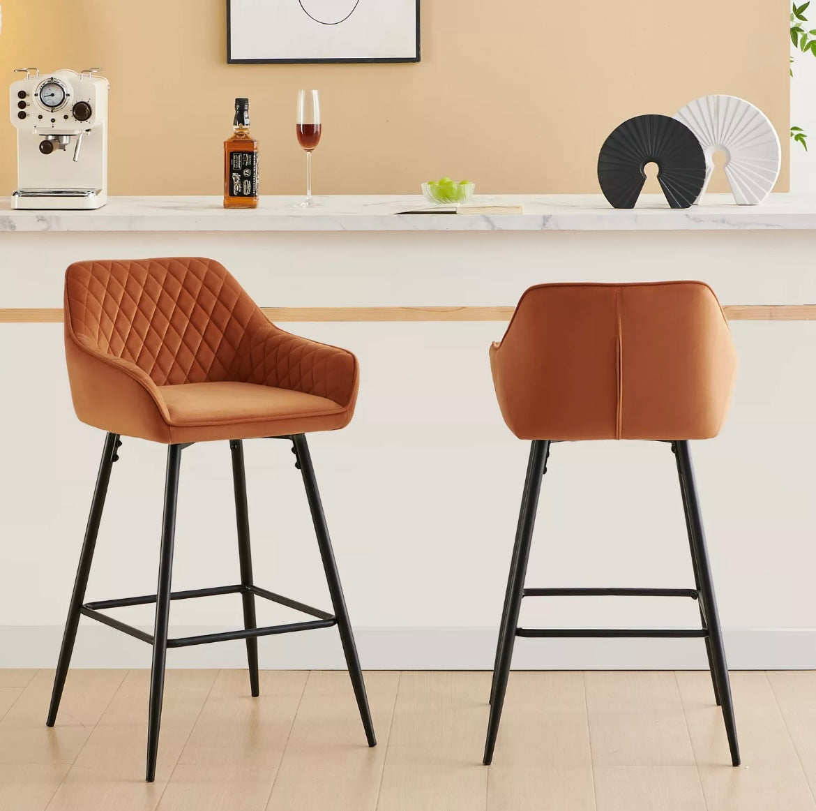 Sets of 2 Velvet High Chairs , Kitchen Island Stools