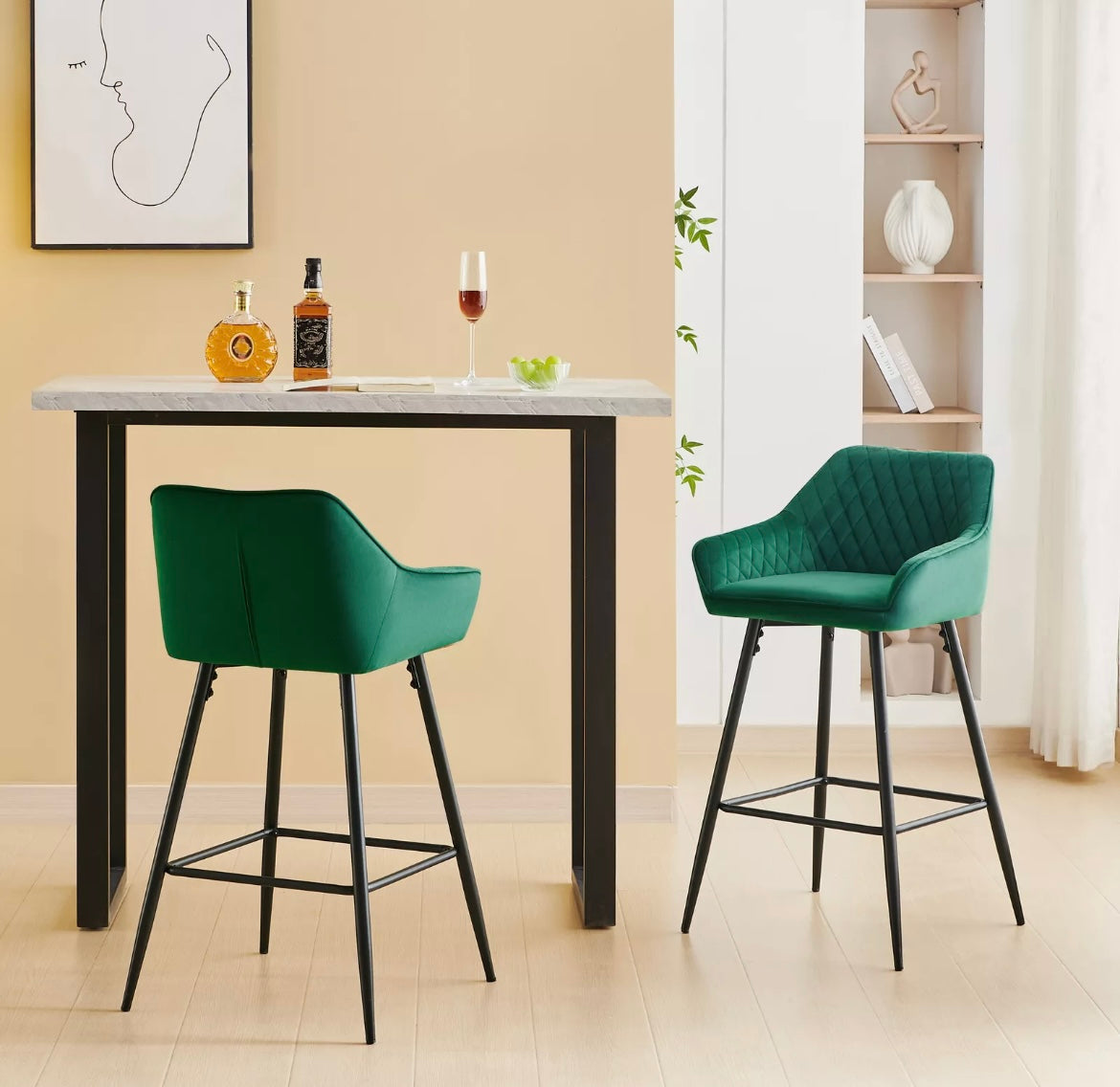 Sets of 2 Velvet High Chairs , Kitchen Island Stools