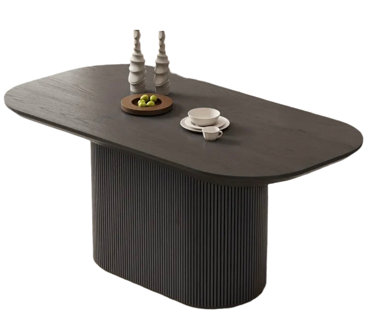 Cotswolds Modern Pedestal Oval Grey Dining Table for 4-6 People - Hardwood Design with Sleek Black Finish