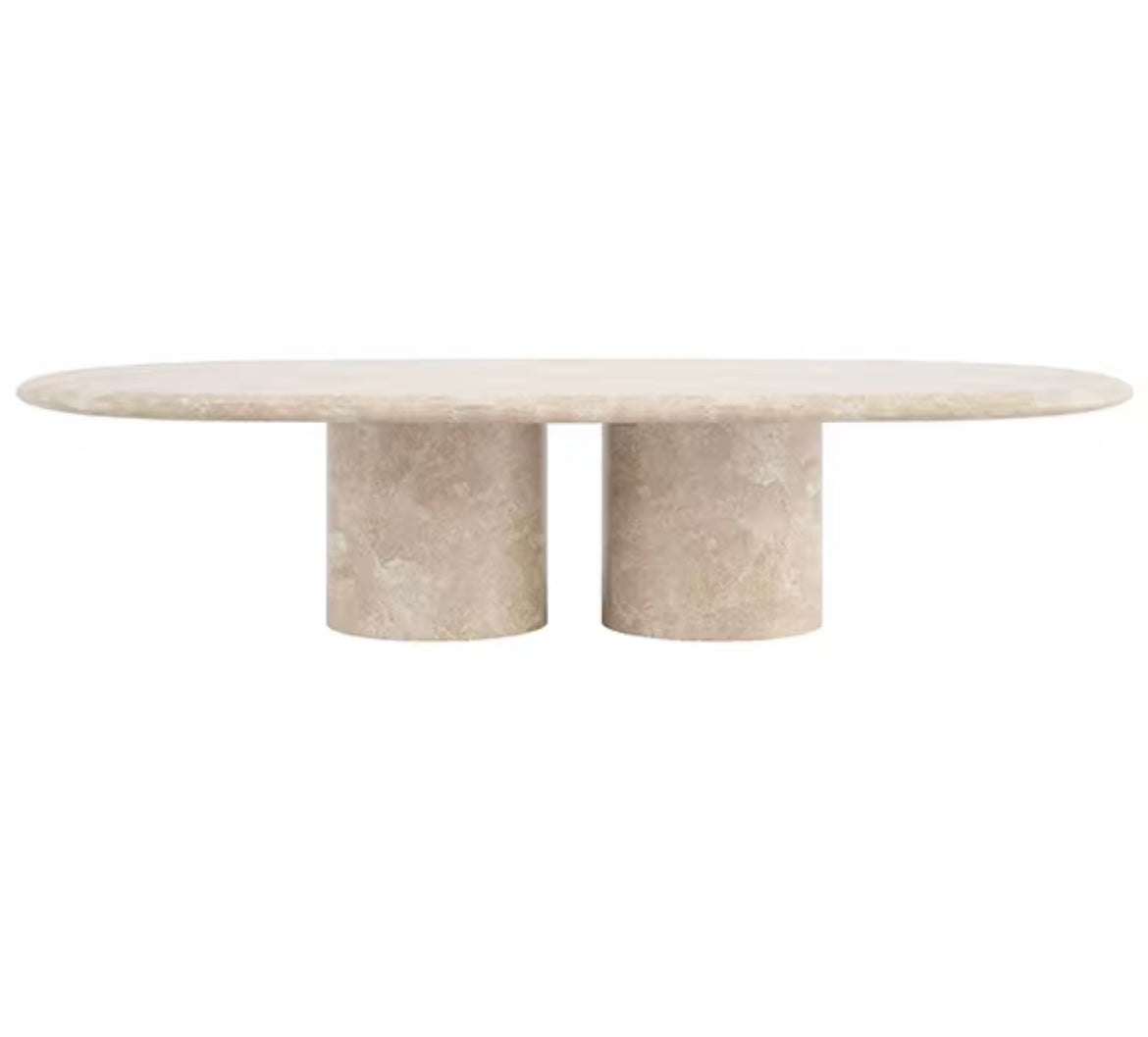 Classic Beige Oval Travertine Coffee Table