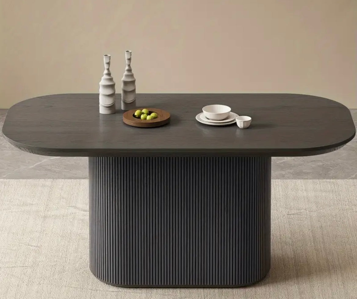 Cotswolds Modern Pedestal Oval Grey Dining Table for 4-6 People - Hardwood Design with Sleek Black Finish