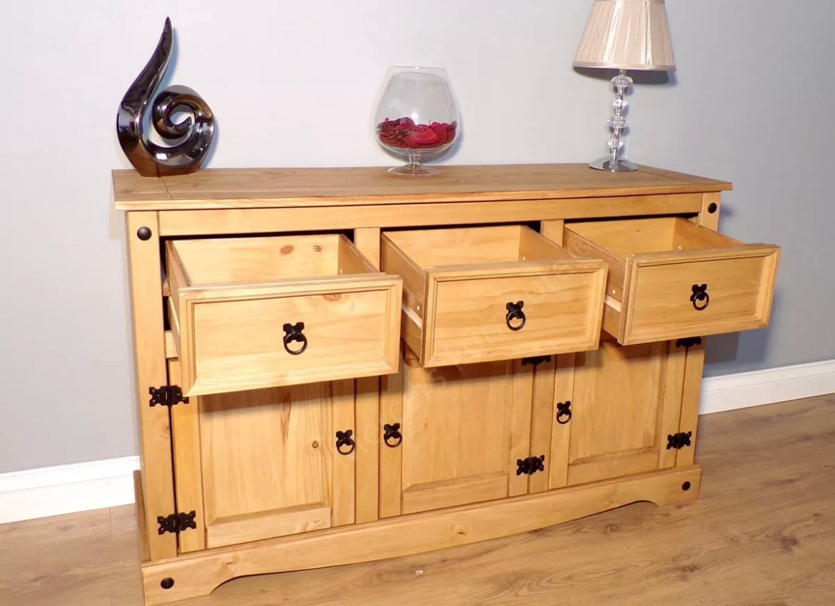 Large Traditional Wooden Sideboard with 3 Doors and 3 Drawers
