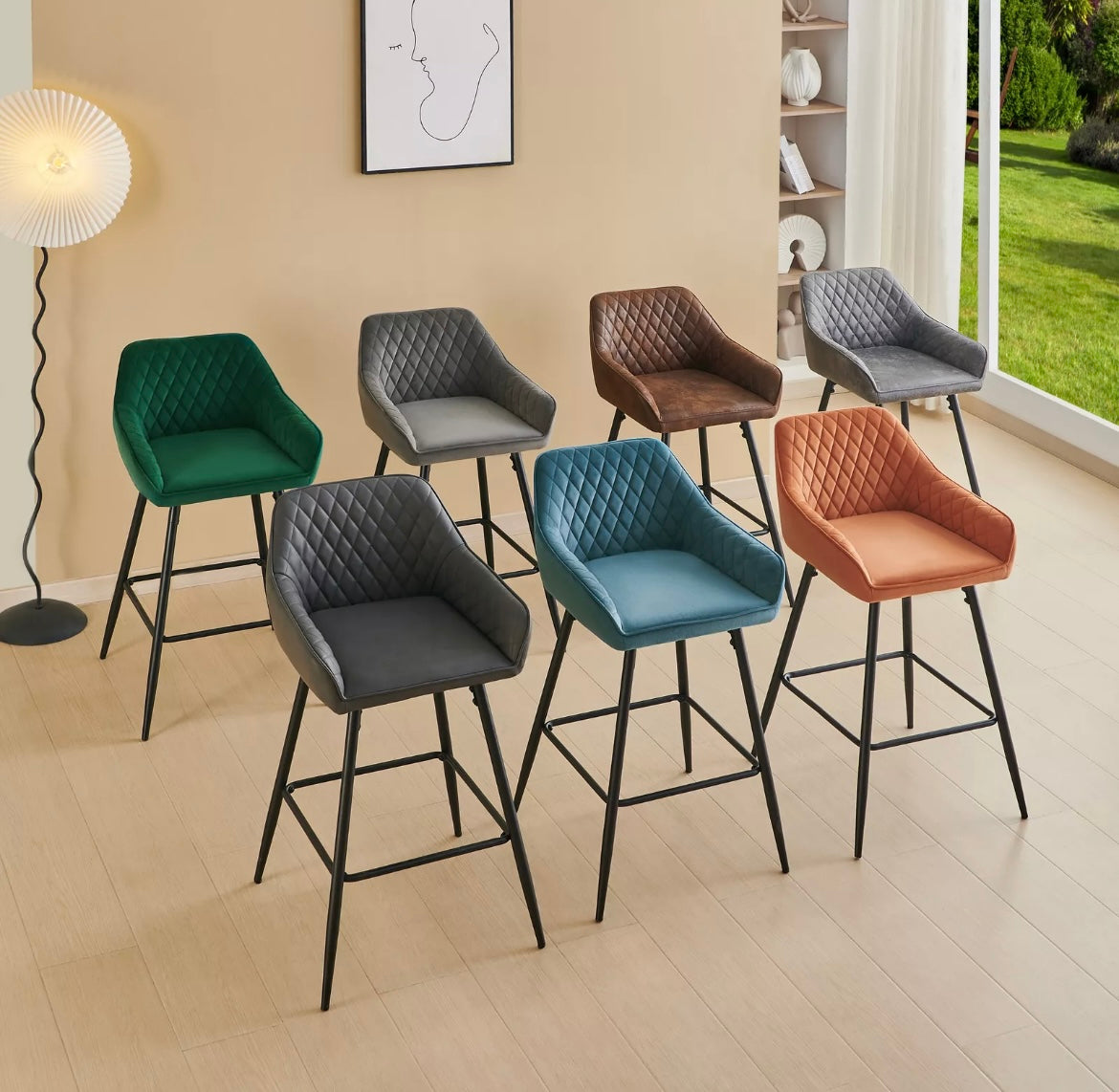 Sets of 2 Velvet High Chairs , Kitchen Island Stools