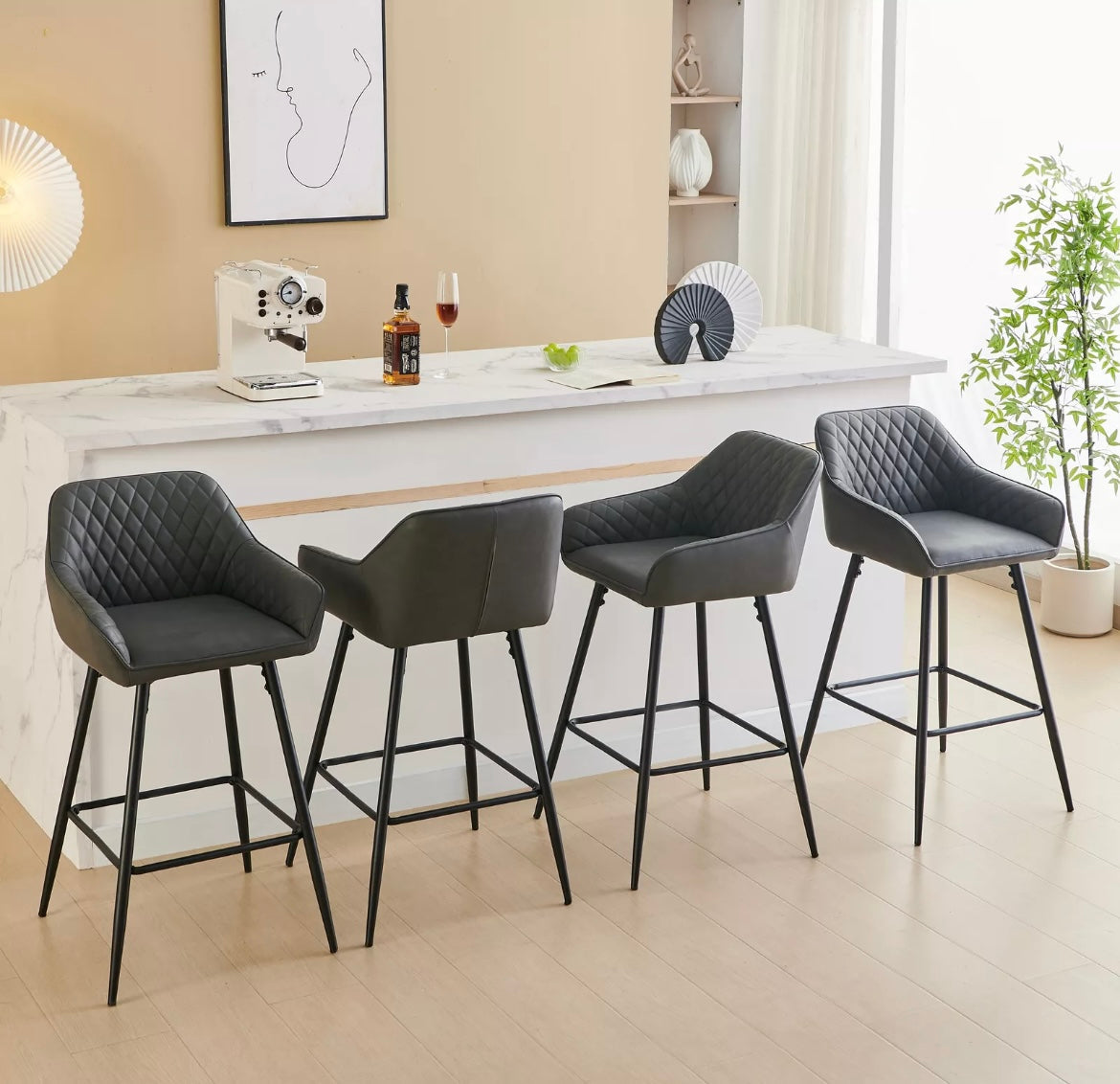 Sets of 2 Velvet High Chairs , Kitchen Island Stools