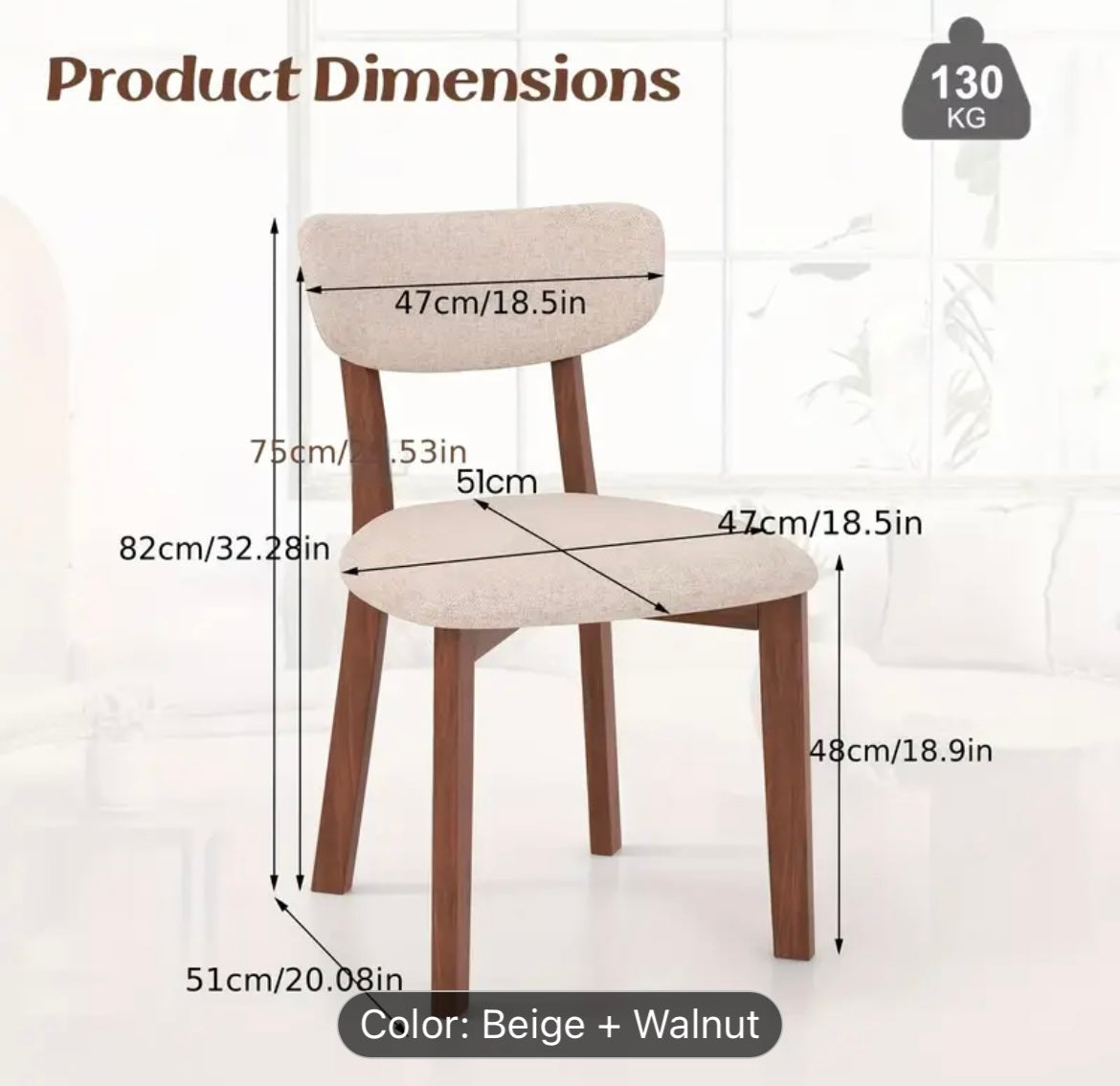 Set of 2 Walnut and Beige Mid-Back Armless Side Chair