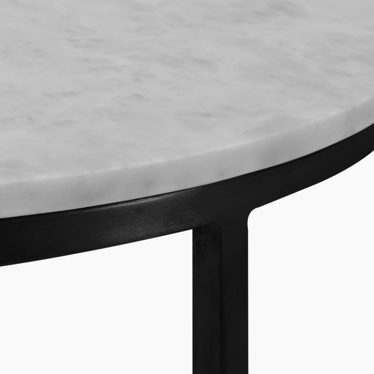 Set of Two Round Marble Top Nesting Tables with Black Round Base