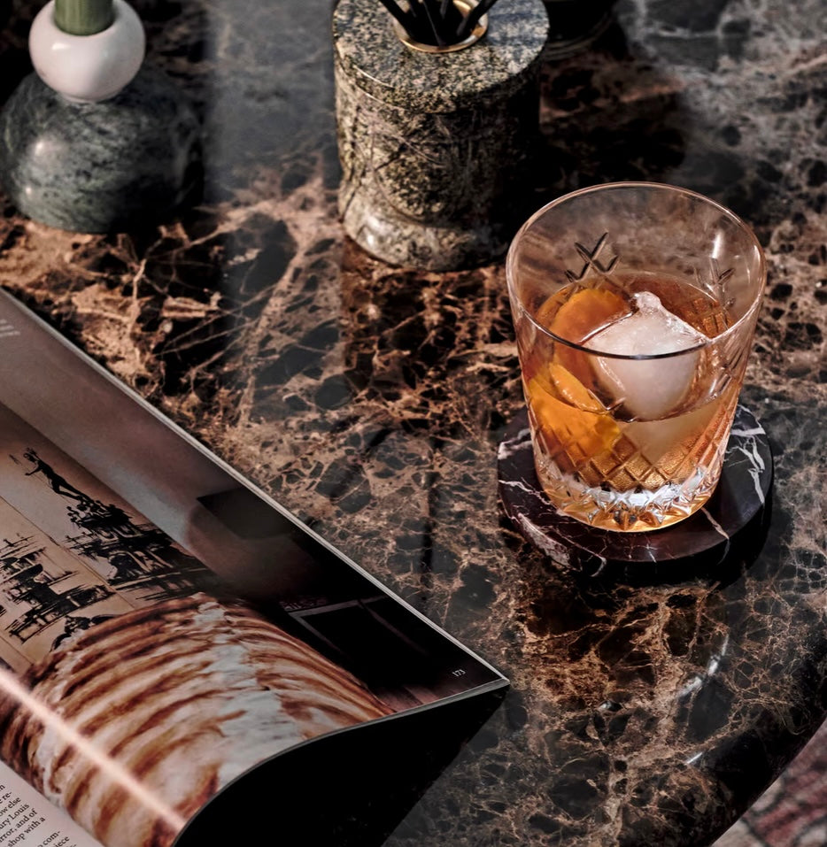 Oxley Coffee Table, Dark Emperador Marble