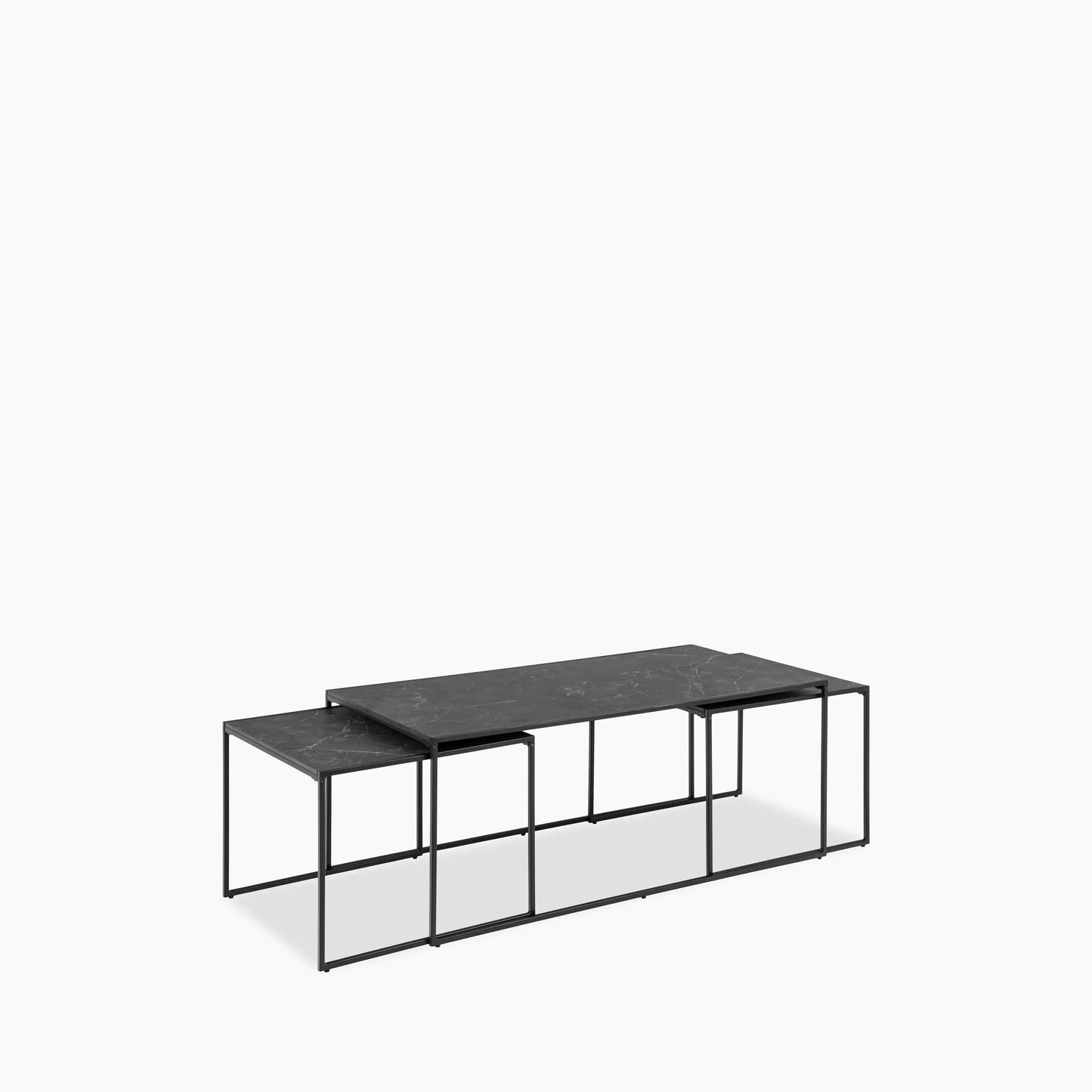 Set of 3 Black Marble Top Rectangle Nesting Tables