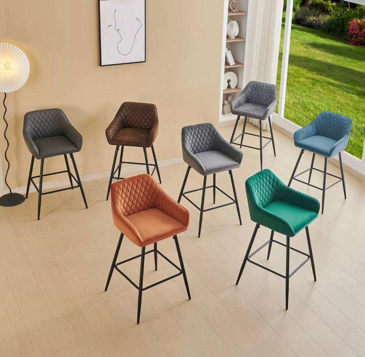 Sets of 2 Velvet High Chairs , Kitchen Island Stools
