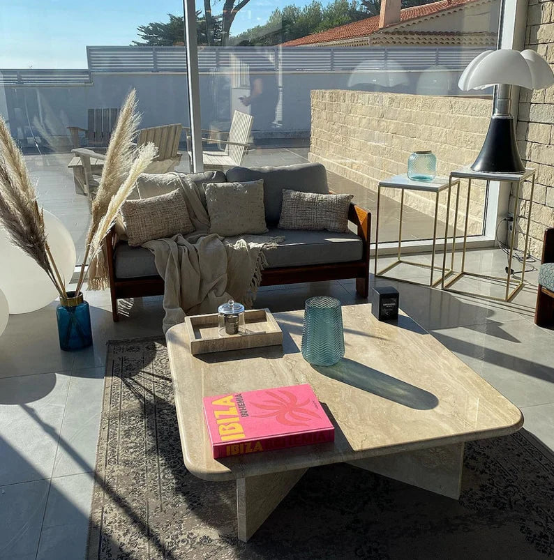 Handcrafted Travertine Square Roman Coffee Table