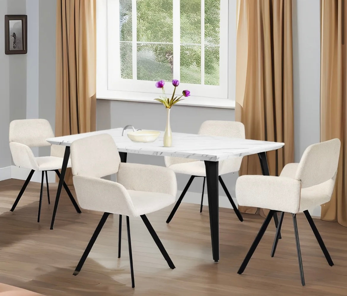 Sets of Scandinavian Swivel Dining Chairs - Beige Upholstered Armchairs