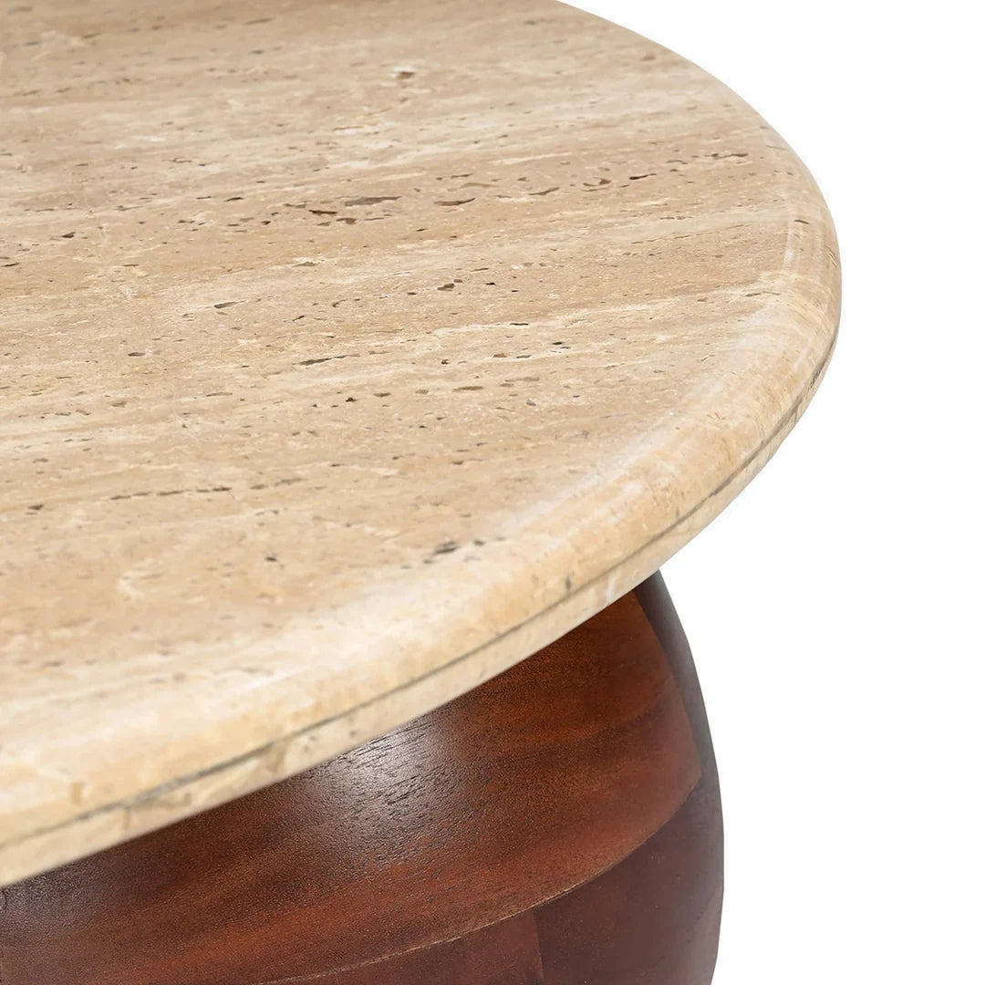 Chloe Coffee Table, Travertine Surface, 3 Ball Leg Base